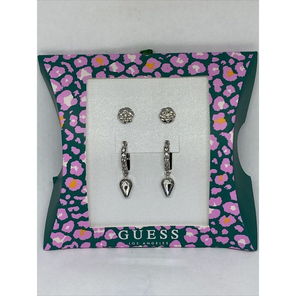 Guess A12067-21 Silver-Tone 2-Pc. Set Crystal Flower Earrings MSRP $25 G10